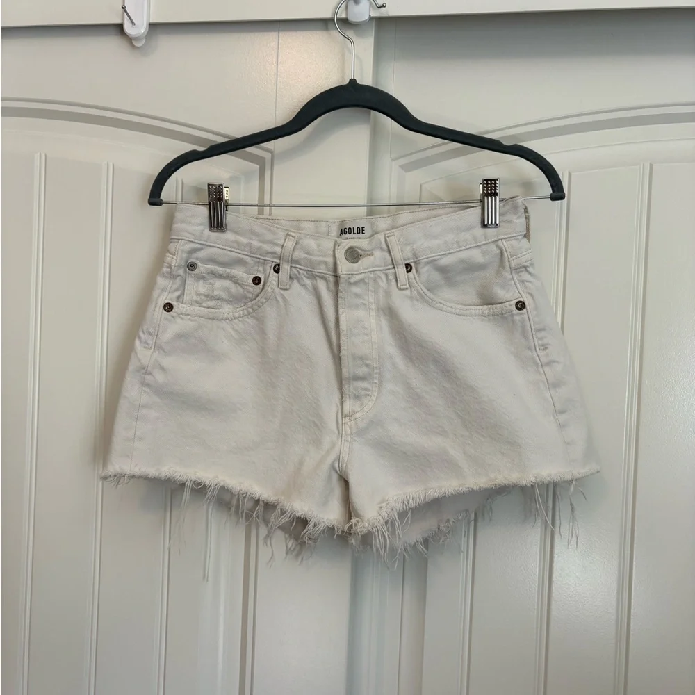 AGOLDE Parker white Jean shorts distressed size 26 - Picture 2 of 7